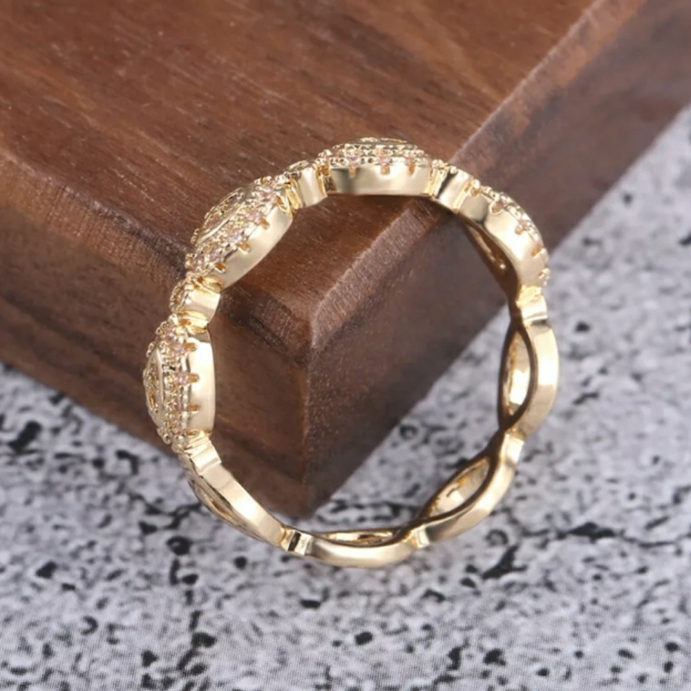 Yellow Gold Simulated Diamonds Ring - Picture 5 of 6